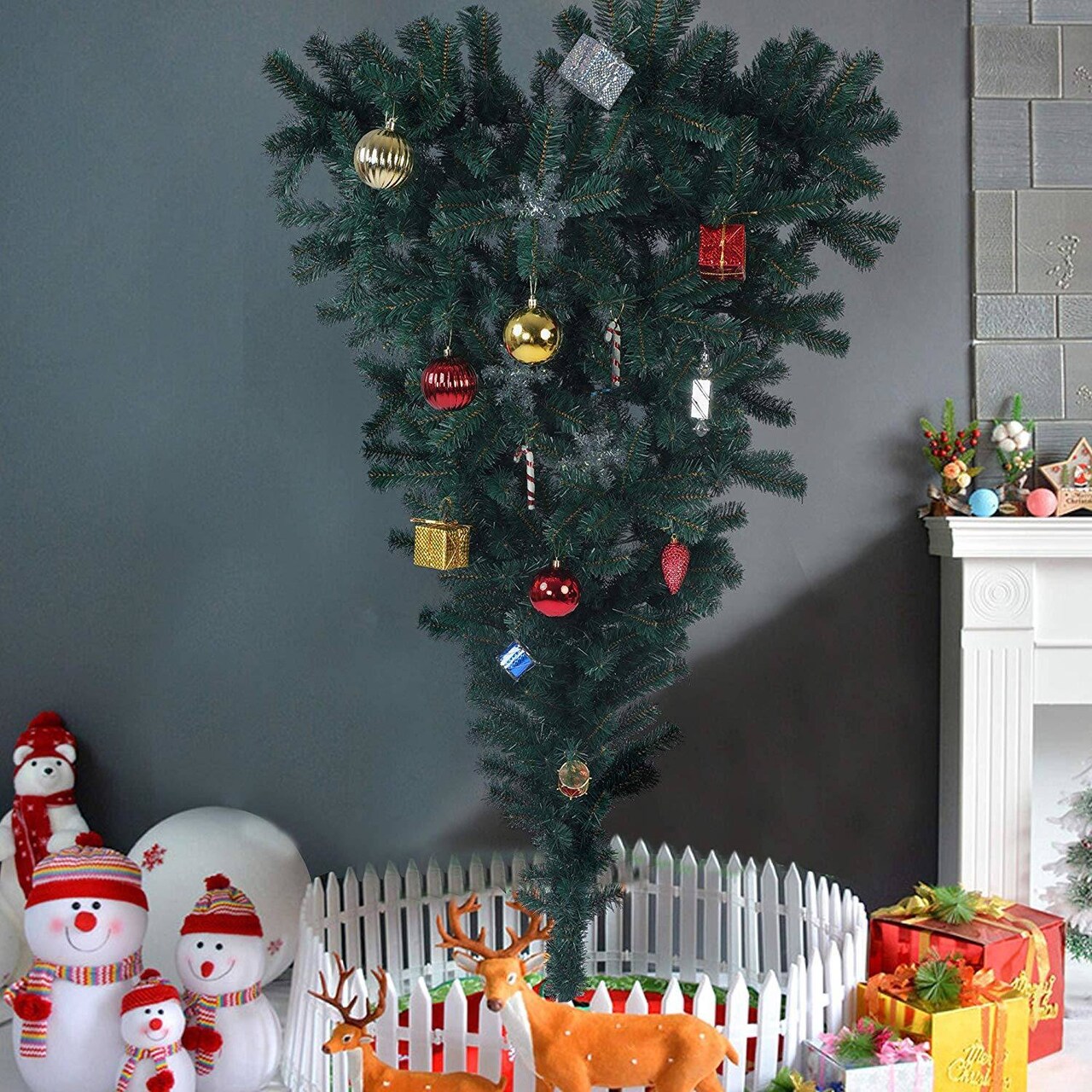 5 Ft Upsidedown Premium Artificial Christmas Tree with Solid Metal Stand; Festive Indoor and Outdoor Decoration